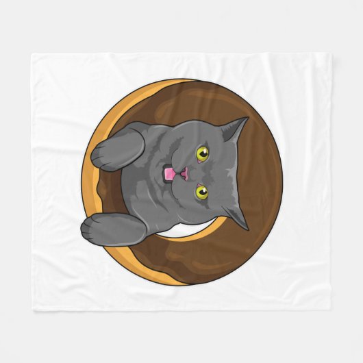 Katze mit Donut Fleecedecke (Vorderseite (Horizontal))