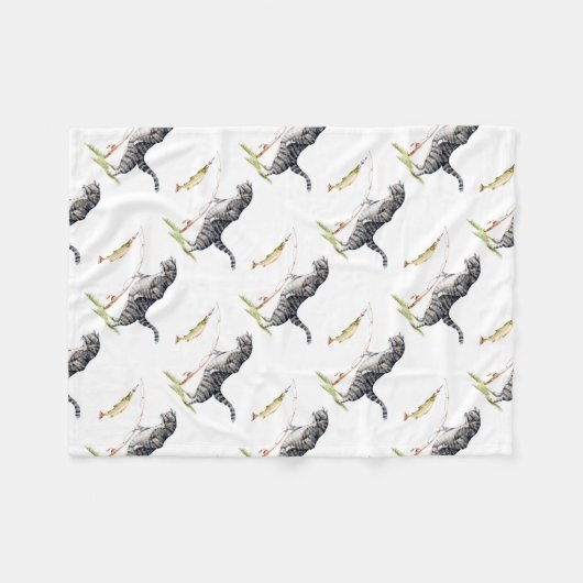 Katze mit einem Fisch Fleecedecke (Vorderseite (Horizontal))