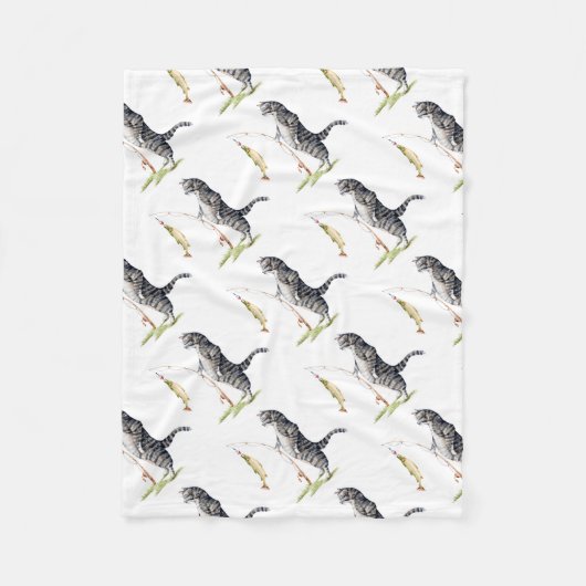 Katze mit einem Fisch Fleecedecke (Vorderseite)