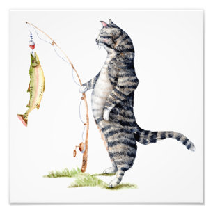 Katze mit einem Fisch Fotodruck