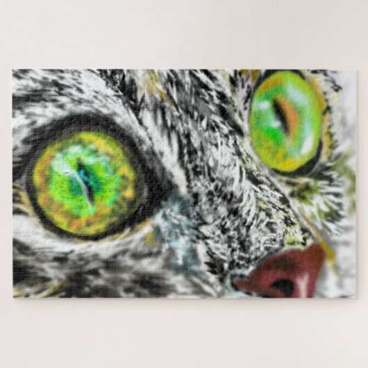 Katze mit einem Geschenk für grüne Augen Puzzle (Horizontal)