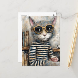 Katze mit einem Kaffee Postkarte