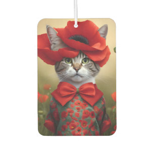 Katze mit einem Kleid aus einem Mohnblumenmuster Autolufterfrischer