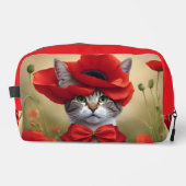 Katze mit einem Kleid aus einem Mohnblumenmuster Waschbeutel (Vorderseite)