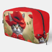 Katze mit einem Kleid aus einem Mohnblumenmuster Waschbeutel (Rechte Ecke)