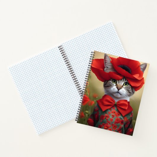 Katze mit einem Kleid aus Klatschmohn Notizblock (Innenseite)