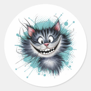 Katze mit einem Lächeln. Runder Aufkleber