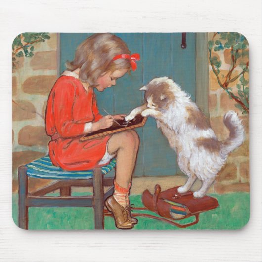 Katze mit einem Mädchen, Jessie Willcox Smith Mousepad (Vorne)