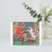 Katze mit einem Mädchen, Jessie Willcox Smith Postkarte (Stehend Vorderseite)