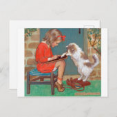 Katze mit einem Mädchen, Jessie Willcox Smith Postkarte (Vorne/Hinten)