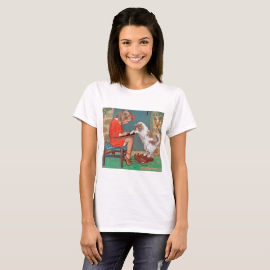 Katze mit einem Mädchen, Jessie Willcox Smith T-Shirt (Vorne ganz)