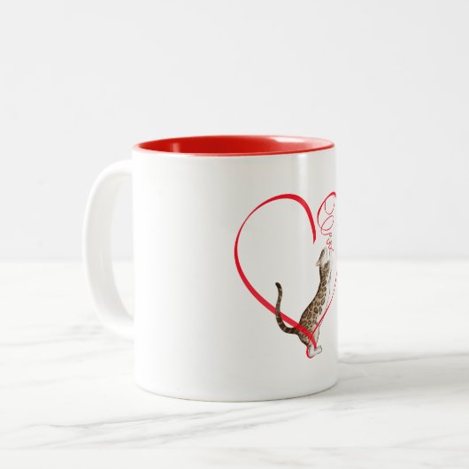 Katze mit einem Multiband-Herz Zweifarbige Tasse (Vorderseite Links)