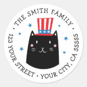 Katze mit einem patriotischen Hut 4. Juli Rückkehr Runder Aufkleber (Vorderseite)