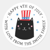 Katze mit einem patriotischen Hut am 4. Juli Runder Aufkleber (Vorderseite)
