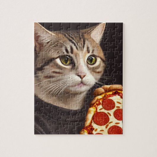 Katze mit einem Pizza-Jigsaw-Puzzle Puzzle (Vertikal)