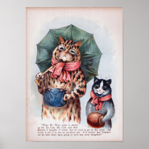Katze mit einem Regenschirm, Louis Wain Poster