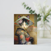 Katze mit einem Regenschirm. Postkarte (Stehend Vorderseite)