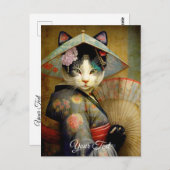 Katze mit einem Regenschirm. Postkarte (Vorne/Hinten)