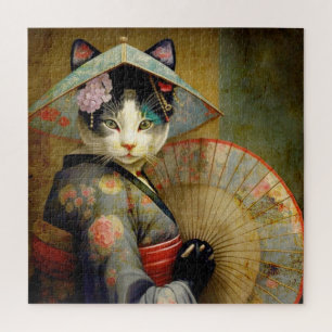 Katze mit einem Regenschirm. Puzzle