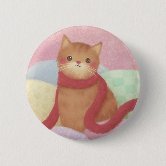 Katze mit einem roten Skarabäus Button (Vorderseite)