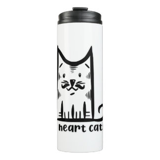 Katze mit einem Stilftigen Schnurrbart, Herzkatzen Thermosbecher