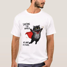 Katze mit einem Superhelden-Kap T-Shirt