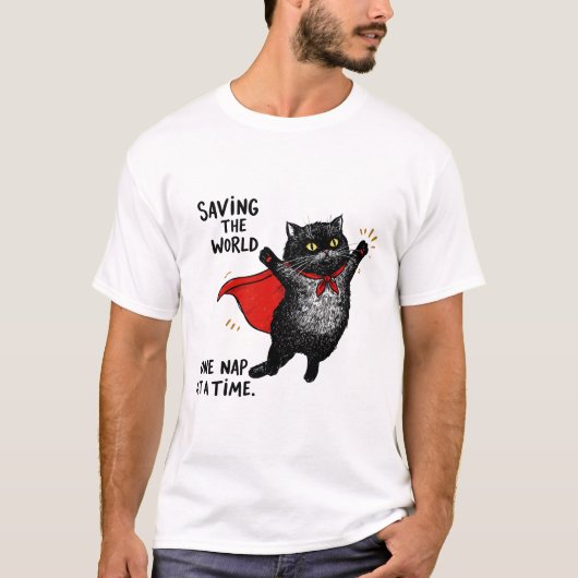 Katze mit einem Superhelden-Kap T-Shirt (Vorderseite)