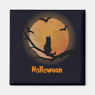 Katze mit einem Vollmond Halloween-Magneten Magnet
