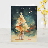 Katze mit einem Weihnachtsbaum im Schnee Karte (Gelbe Blume)