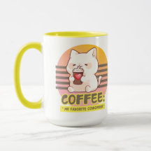Katze mit einem Zitat aus einer Kaffeetasse