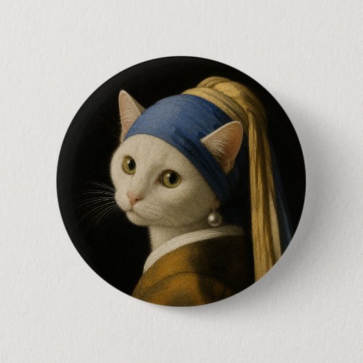 Katze mit einer Perle Ohrhänger Button (Vorderseite)