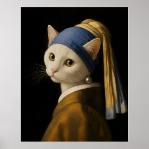 Katze mit einer Perlenohrring Poster