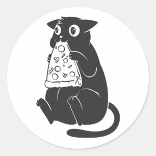 Katze mit einer Pizza im Mund - Wählen Sie die Far Runder Aufkleber