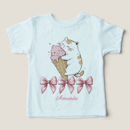 Katze mit Eiscreme und Name Kleinkind T - Shirt