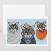 Katze mit Engel und Teufel Einladung (Vorne/Hinten)