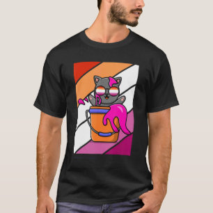 Katze mit farbenfroher lesbischer Flagge Lgbtq Sto T-Shirt