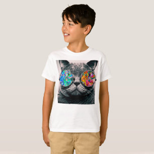 Katze mit farbigen Brillen T-Shirt