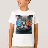 Katze mit farbigen Brillen T-Shirt (Vorderseite)