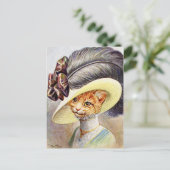 Katze mit Federhut Postkarte (Stehend Vorderseite)