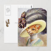 Katze mit Federhut Postkarte (Vorne/Hinten)