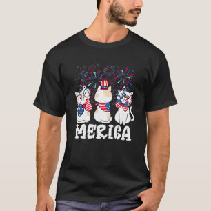 Katze Mit Feuerwerk Sonnenbrille Hut Merica 4. Jul T-Shirt