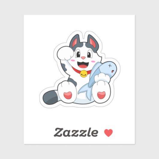 Katze mit Fisch Aufkleber (Blatt)