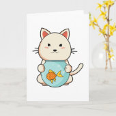 Katze mit Fisch aus Glas Karte (Gelbe Blume)