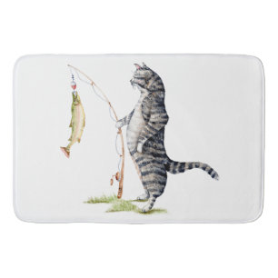 Katze mit Fisch Badematte