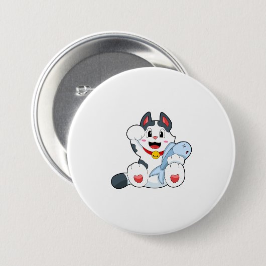 Katze mit Fisch Button (Vorne & Hinten)