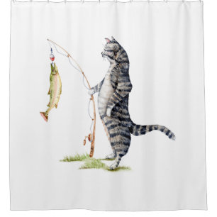 Katze mit Fisch Duschvorhang