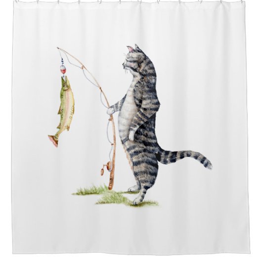 Katze mit Fisch Duschvorhang (Vorderseite)