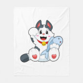 Katze mit Fisch Fleecedecke (Vorderseite)