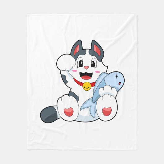 Katze mit Fisch Fleecedecke (Vorderseite)