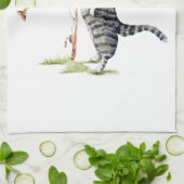 Katze mit Fisch Geschirrtuch (Gefaltet)